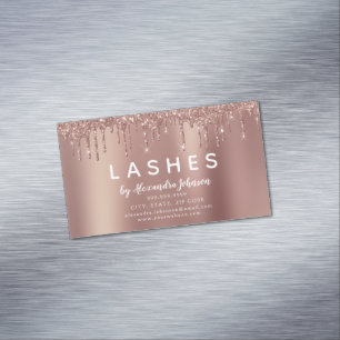 Rose Gold Glitter and Sparkle Eyelash Extension Magnetic Business Card