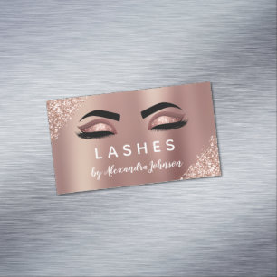 Rose Gold Glitter and Sparkle Eyelash Extension Magnetic Business Card