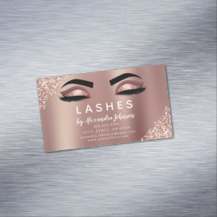 Rose Gold Glitter and Sparkle Eyelash Extension Magnetic Business Card