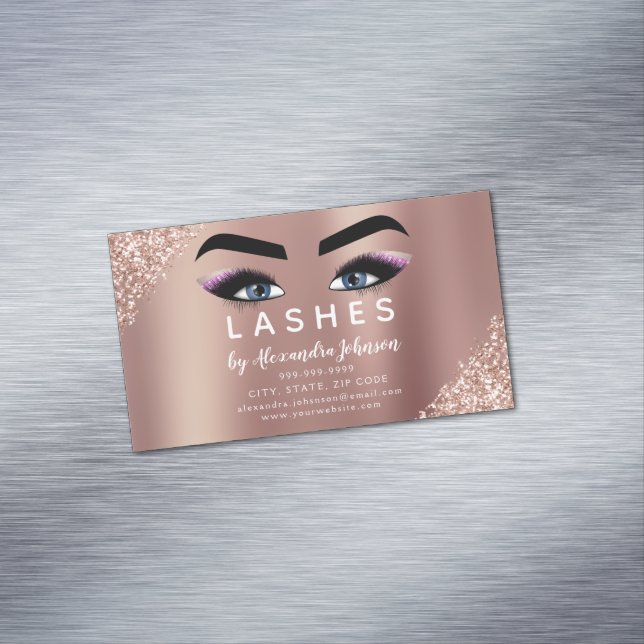 Rose Gold Glitter and Sparkle Eyelash Extension Magnetic Business Card (In Situ)