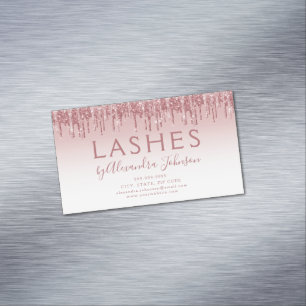 Rose Gold Glitter and Sparkle Eyelash Extension Magnetic Business Card