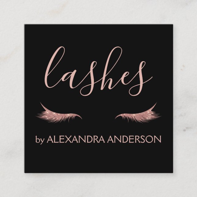 Rose Gold Glitter and Sparkle Eyelash Extension Square Business Card (Front)