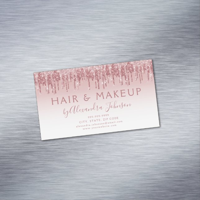 Rose Gold Glitter and Sparkle Hair Makeup Beauty Magnetic Business Card (In Situ)