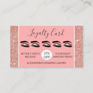 Rose Gold Glitter and Sparkle Lashes Loyalty Card
