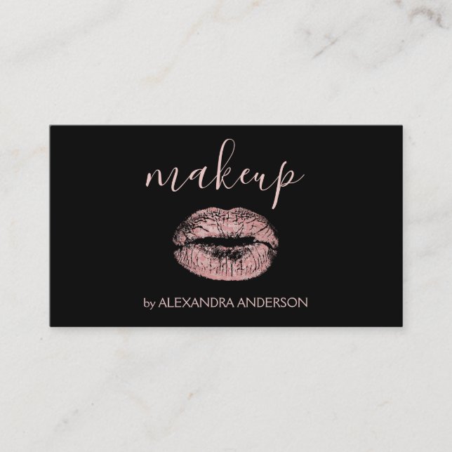 Rose Gold Glitter and Sparkle Lipstick Makeup Business Card (Front)