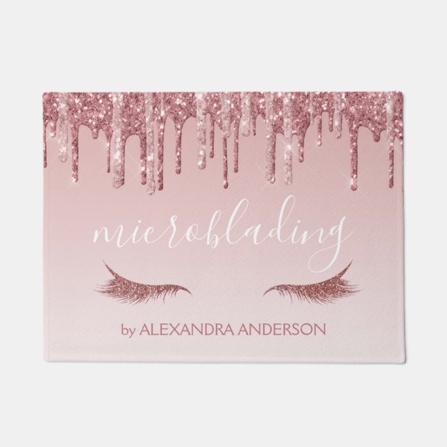 Rose Gold Glitter and Sparkle Microblading Doormat (Front)