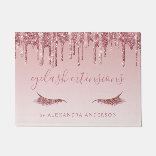 Rose Gold Glitter and Sparkle Microblading Doormat (Front)