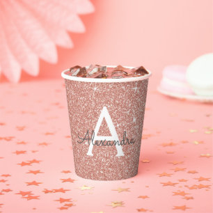 Rose Gold Glitter and Sparkle Monogram Paper Cups