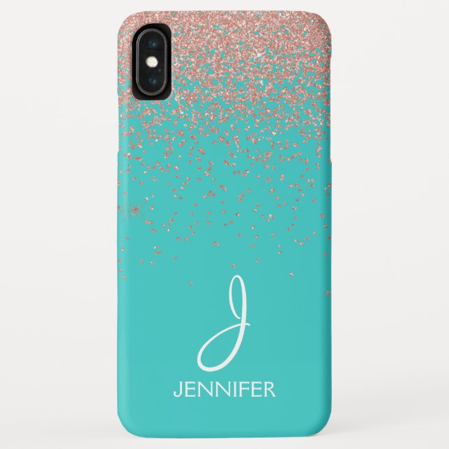 Rose Gold Glitter and Teal Monogram Case-Mate iPhone Case (Back)