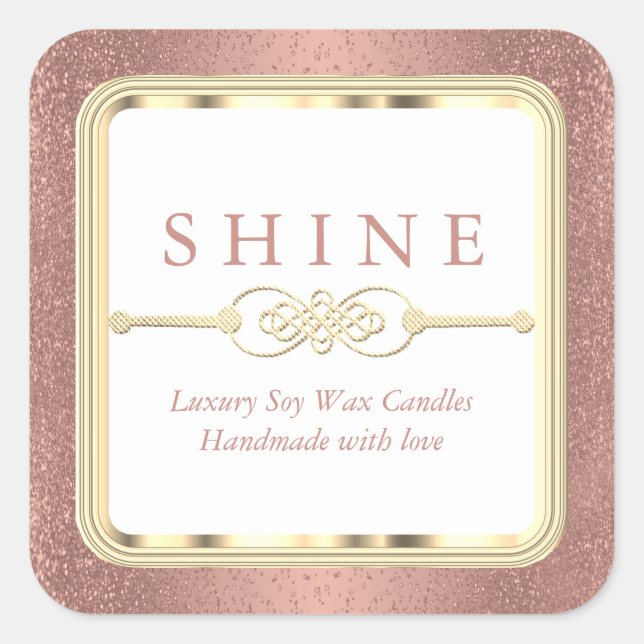 Rose Gold Glitter and White  Square Sticker (Front)