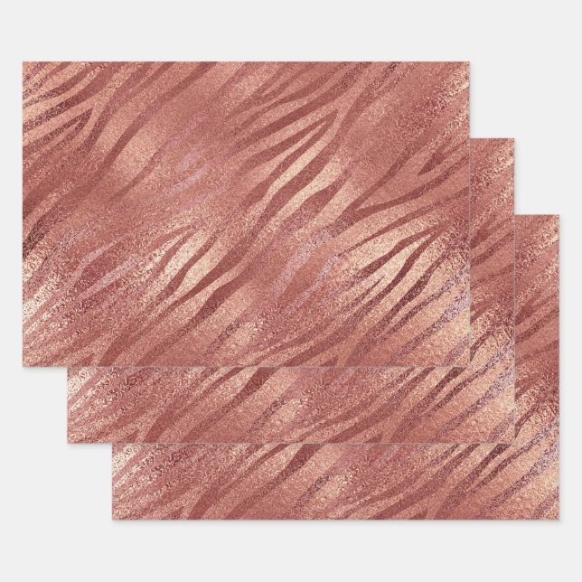 Rose Gold Glitter Animal Print Wrapping Paper Sheet (Set)