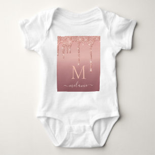 Rose Gold Glitter Baby Bodysuit Custom Name Letter