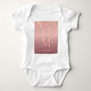Rose Gold Glitter Baby Bodysuit Custom Text Letter