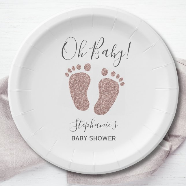 Rose Gold Glitter Baby Feet Baby Shower Paper Plate (Creator Uploaded)