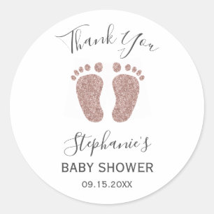 Rose Gold Glitter Baby Feet Thank You  Classic Round Sticker