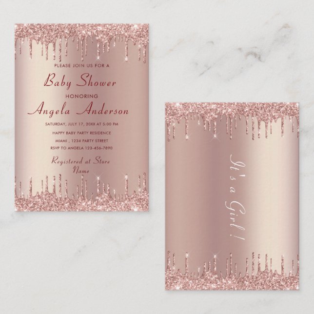 Rose Gold Glitter Baby Girl Shower Invitation  (Front/Back)