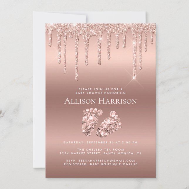 Rose Gold Glitter Baby Shower Invitation (Front)