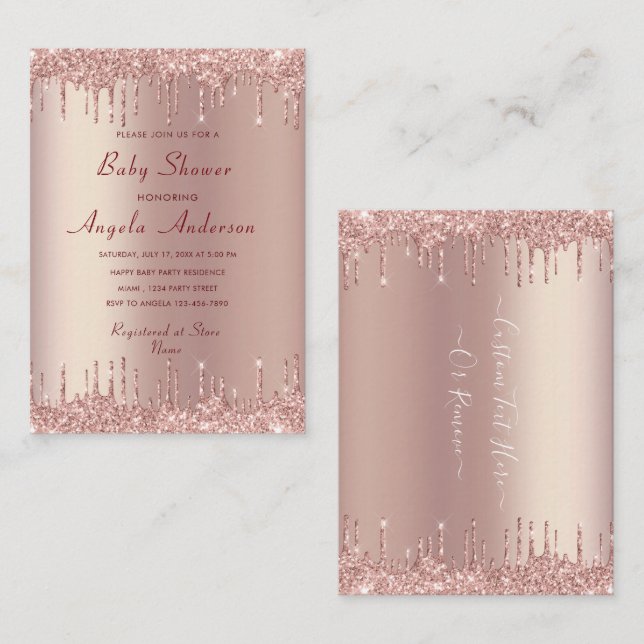 Rose Gold Glitter Baby Shower Invitation Template (Front/Back)