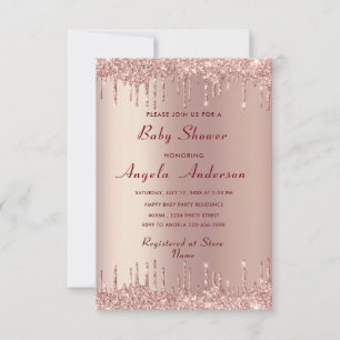 Rose Gold Glitter Baby Shower Invitation Template