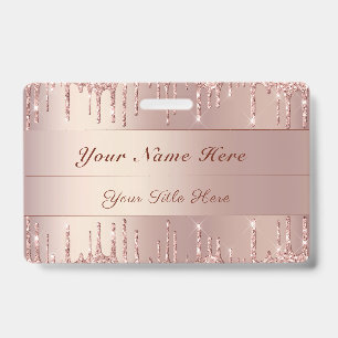 Rose Gold Glitter Badge Template Custom Name Text ID Badge