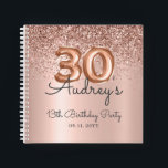 Rose Gold Glitter Balloon 30th Birthday Guest Book<br><div class="desc">Elegant Rose Gold Glitter Balloon 30th Birthday Monogram Custom Personalised Guest Book. This Feminine Girly Adult Birhday party design featuring Modern Metallic Glitter Rose Gold elegant hand lettered calligraphy script and fun rose gold foil number balloons on metallic foil look rose gold or blush pink background. Ideal for a (thirty)...</div>
