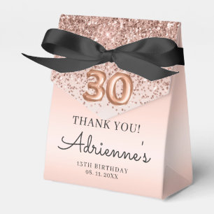 Rose Gold Glitter Balloon 30th Birthday Thank You  Favour Box
