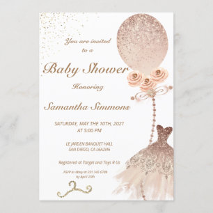 Rose Gold Glitter Balloon Dress Baby Shower Invitation