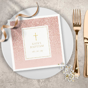 Rose Gold Glitter Baptism Christening Napkin
