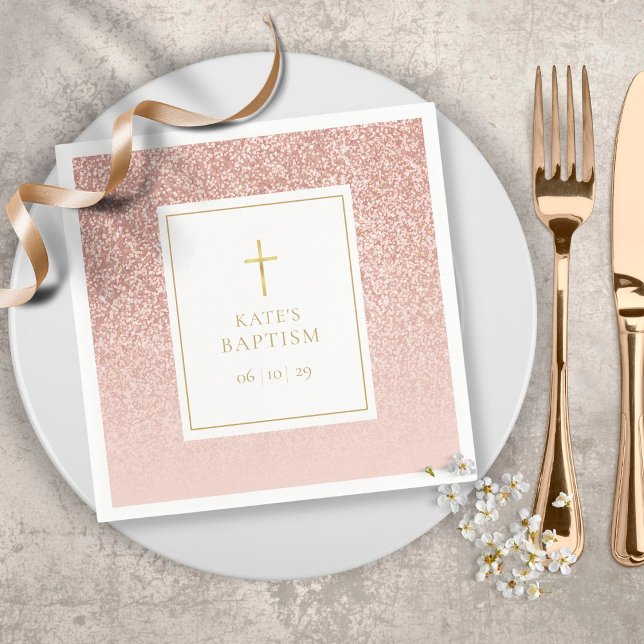 Rose Gold Glitter Baptism Christening Napkin (Creator Uploaded)