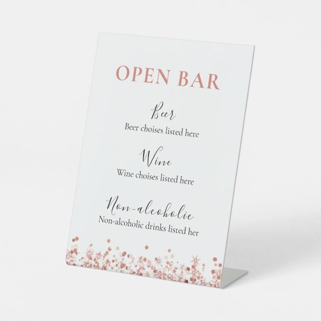 Rose Gold Glitter  bar menu pedestal sign (Front)