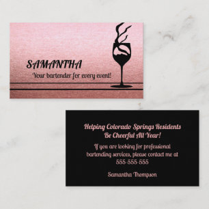 Rose Gold Glitter Bartender Event Business Card