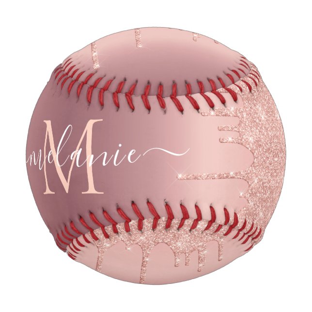 Rose Gold Glitter Baseball Custom Name Letter (Back)