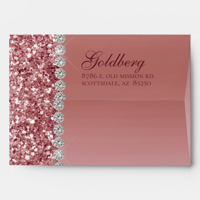 Rose Gold Glitter Bat Mitzvah Envelope (Back (Top Flap))