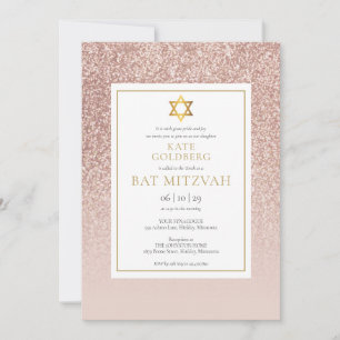 Rose Gold Glitter Bat Mitzvah Invitation