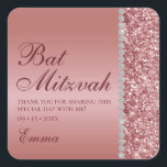 Rose Gold Glitter Bat Mitzvah Square Sticker<br><div class="desc">These elegant and luxurious rose gold glitter and diamond sided Bat Mitzvah thank you stickers are perfect for your celebration. Their chic and modern fonts are crisp and clean and making them unique and one-of-a-kind. The sentiment is completely customisable so you can choose your own words if you'd like. They...</div>