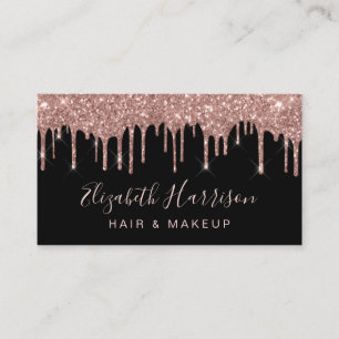 Rose Gold Glitter Beauty Black Business Card
