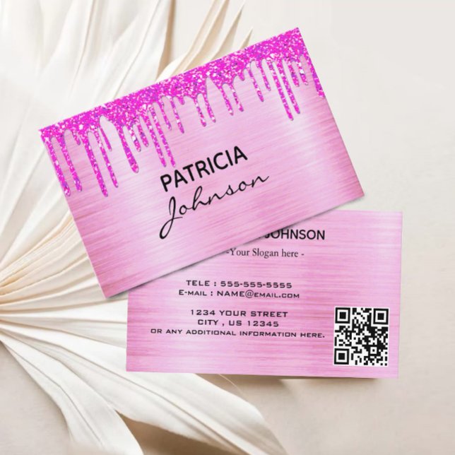 Rose gold Glitter Beauty QR Code Pink modern Business Card (Rose gold Glitter Beauty QR Code Pink modern Business Card)