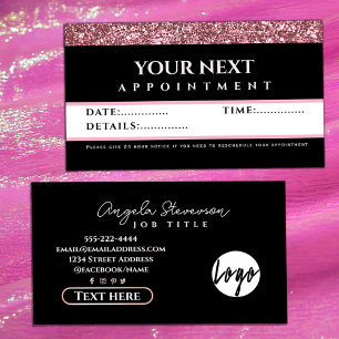 Rose Gold Glitter Beauty Salon appointment card