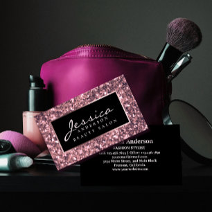 Rose Gold Glitter Beauty Salon Business Card