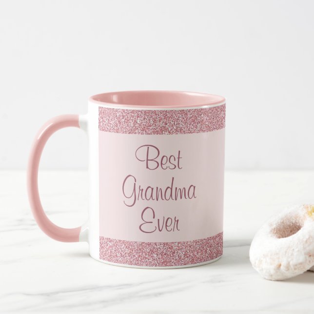 Rose Gold Glitter Best Grandma Ever Grandmother Mug (With Donut)