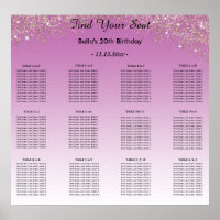 Rose Gold Glitter Birthday Alphabetic Seating Plan