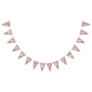 Rose Gold Glitter Birthday Bunting Flags