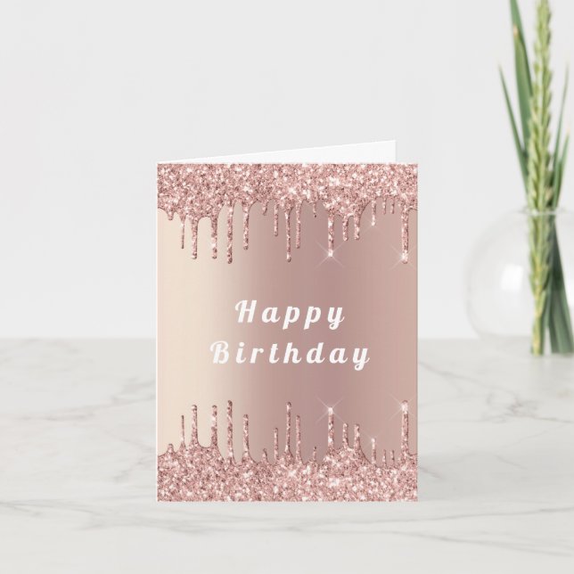 Rose Gold Glitter Birthday Card Customisable (Front)