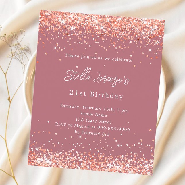 Rose gold glitter birthday invitation (Creator Uploaded)