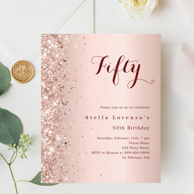 Rose gold glitter birthday invitation (Creator Uploaded)