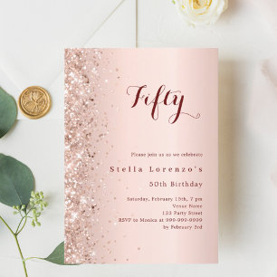Rose gold glitter birthday invitation