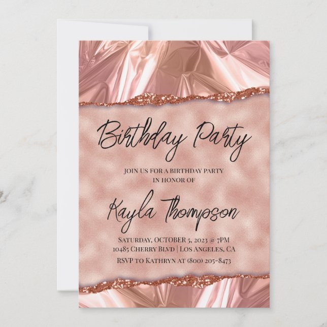 Rose Gold Glitter Birthday Party Invitation (Front)