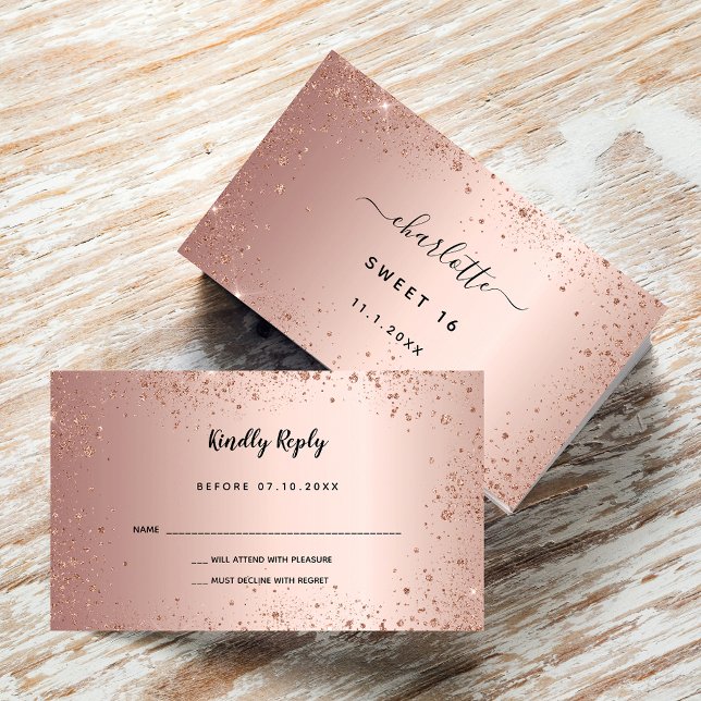 Rose gold glitter birthday party RSVP Enclosure Card (Creator Uploaded)