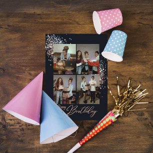 Rose-Gold Glitter Birthday Photos Birthday Card