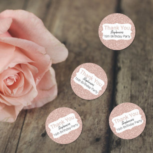 Rose Gold Glitter  Birthday Thank You Classic Round Sticker